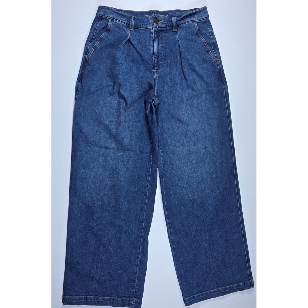 Lands End Women's Tall 12 Pleated Wide Leg Denim Trousers Medium Wash Blue Jeans